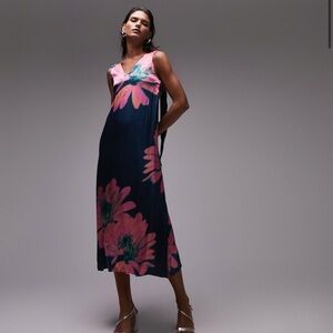 Topshop Teal and Pink Floral Midi Dress